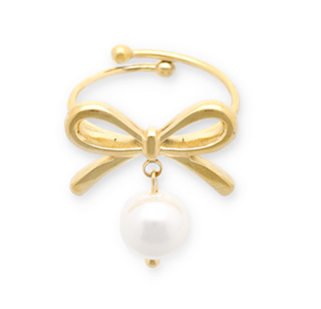 Anello fiocco e perla
